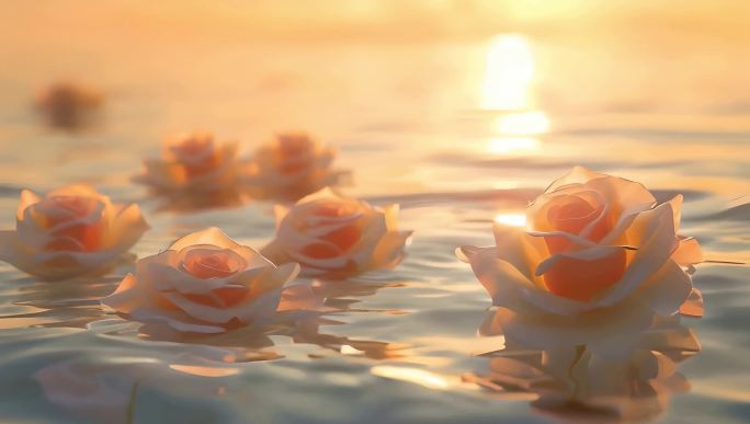 唯美玫瑰花在水中漂浮视频素材