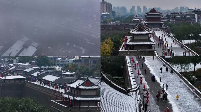 航拍西安大雁塔大慈恩寺雪景