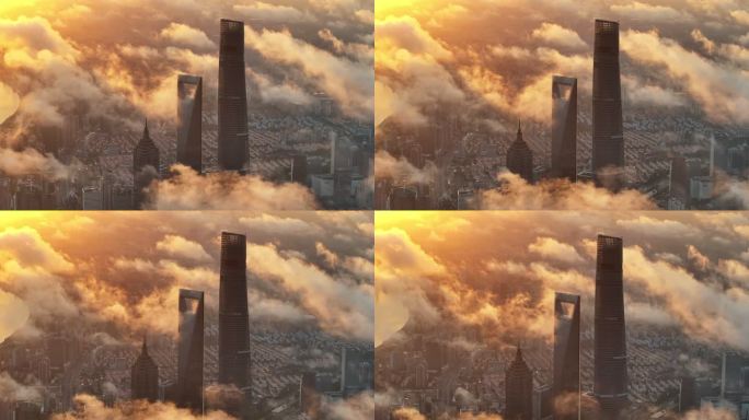 上海日出 太阳升起 陆家嘴金融城 云雾