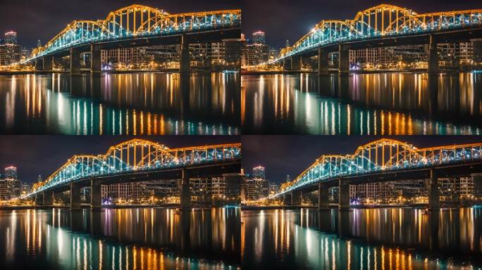 城市景观天际线夜晚桥梁