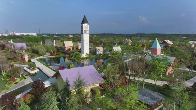 西安地标航拍航天净水厂公园童话建筑小镇