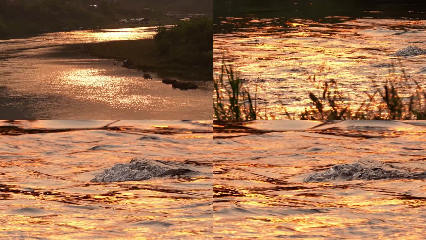 4K 夕阳下波光粼粼的水面