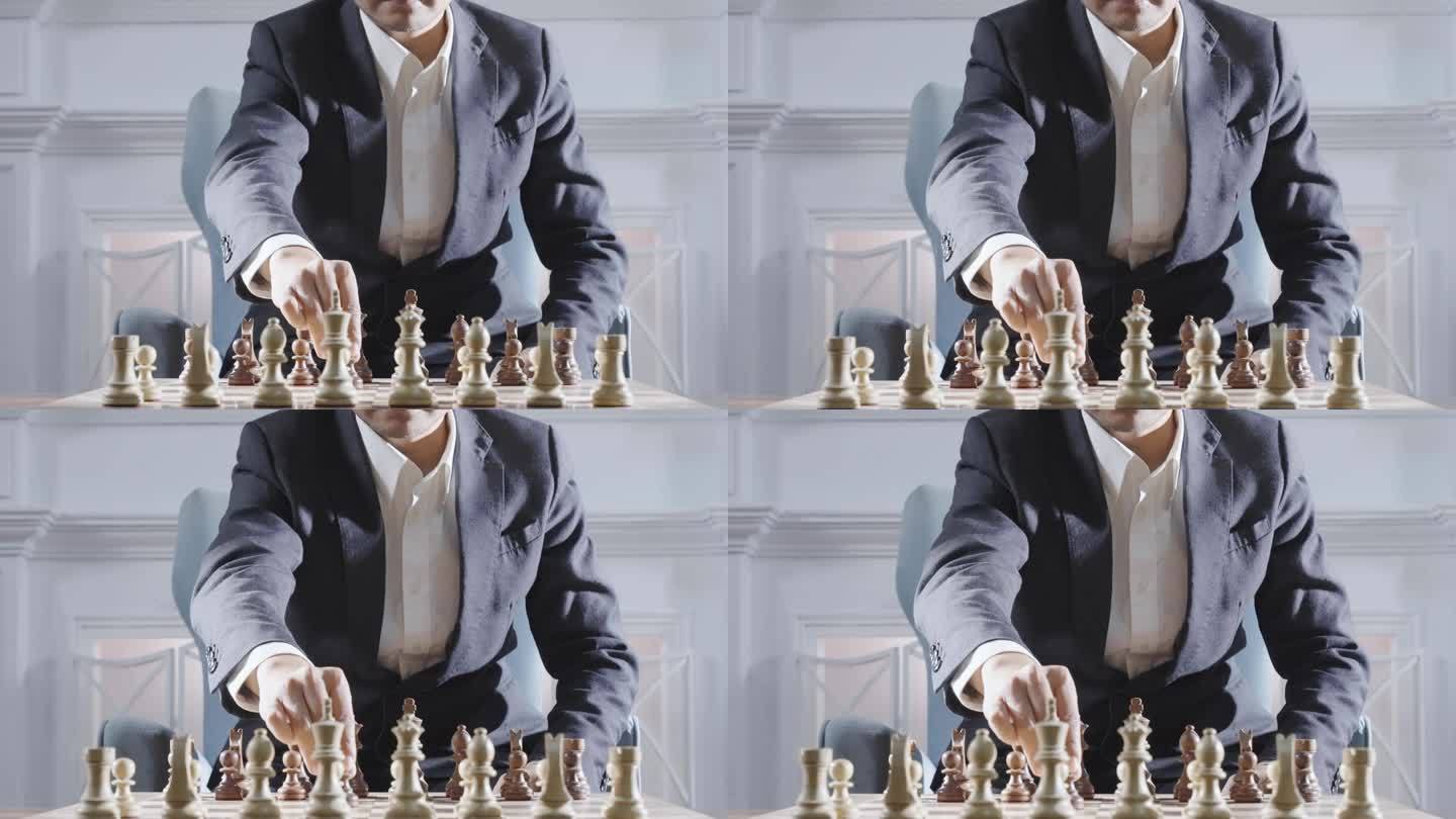 男人下棋走棋国际象棋思考对弈棋局