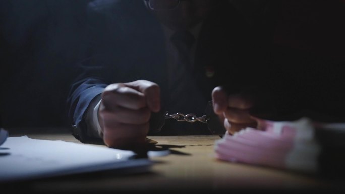 官员收钱受贿犯罪手铐特写