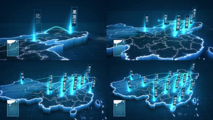 视频素材——黑龙江辐射全国地图