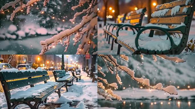 唯美城市雪景下雪天夜晚夜景素材原创44