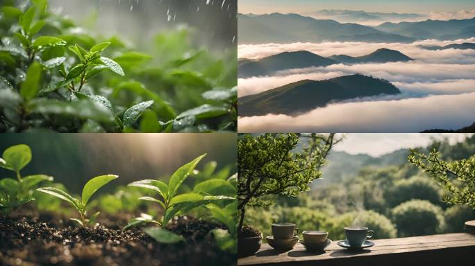 谷雨 春天下雨 茶园航拍 茶树绿茶 AI