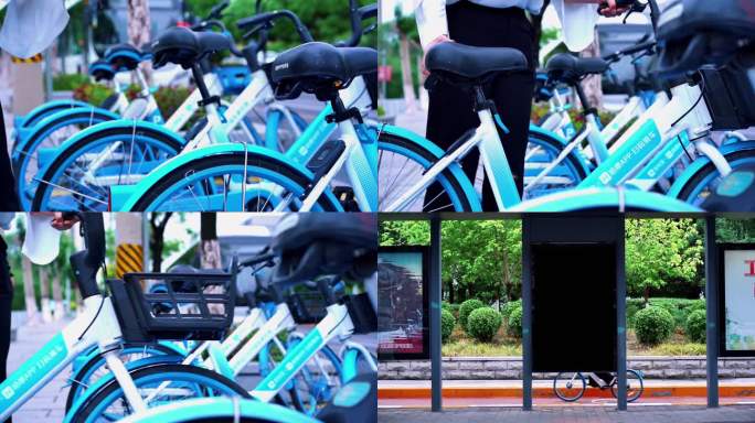 文明城市扫码骑共享单车绿色出行享受生活