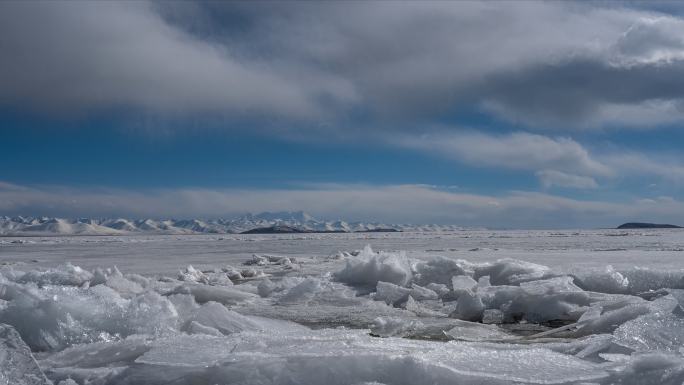 西藏那曲纳木措圣象天门湖泊雪山高空延时