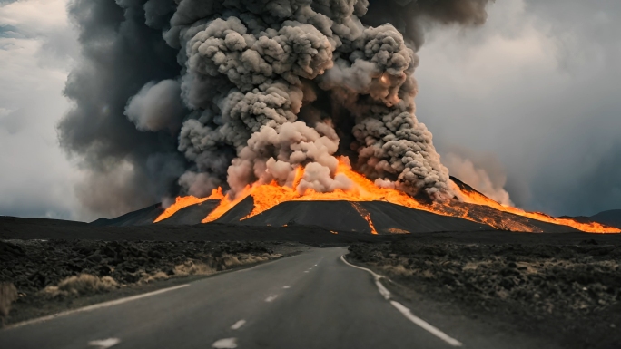 火山喷发活火山地壳运动火山浓烟蘑菇云