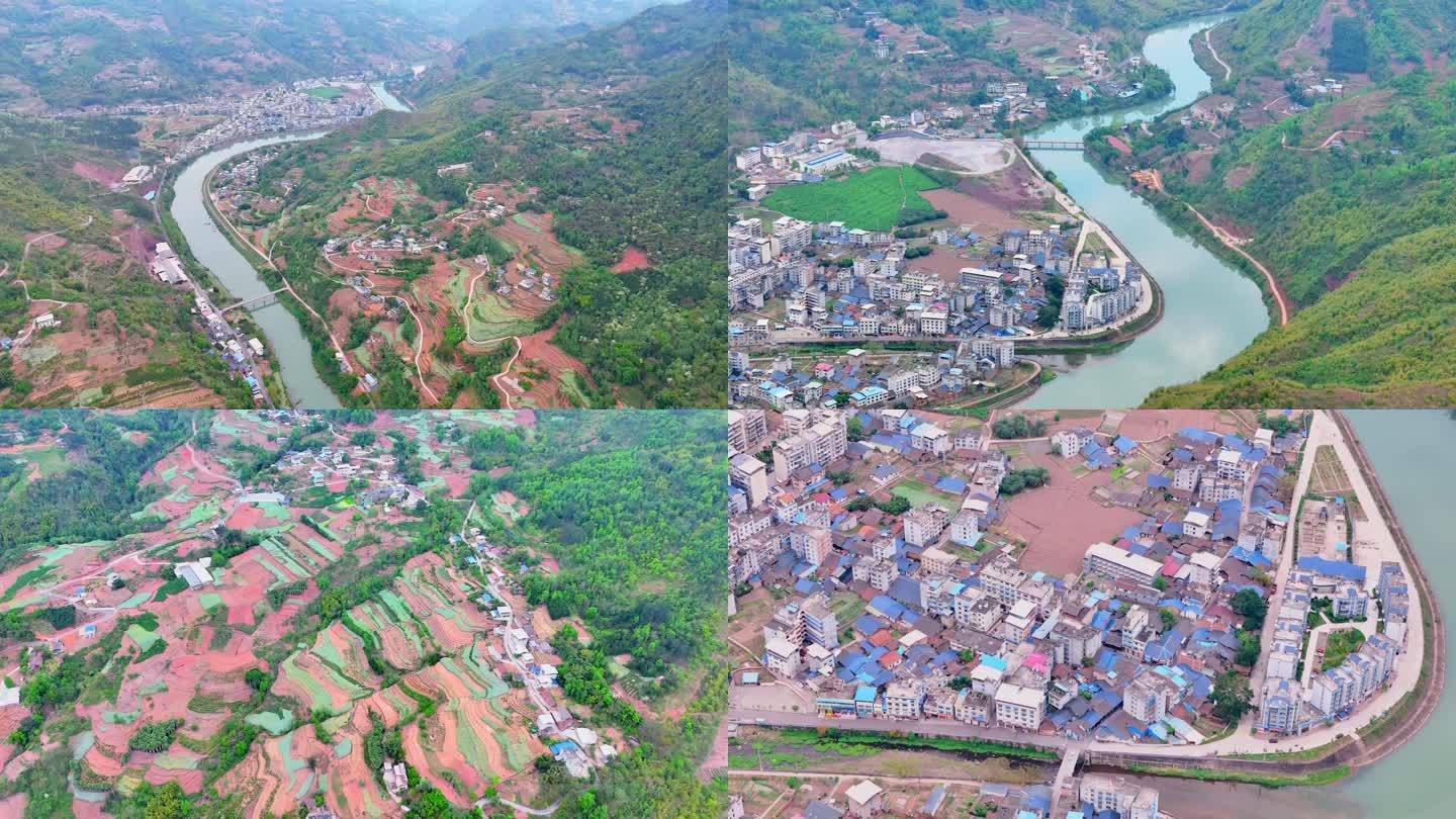 4k航拍马边乡村县城大山河流小镇风景