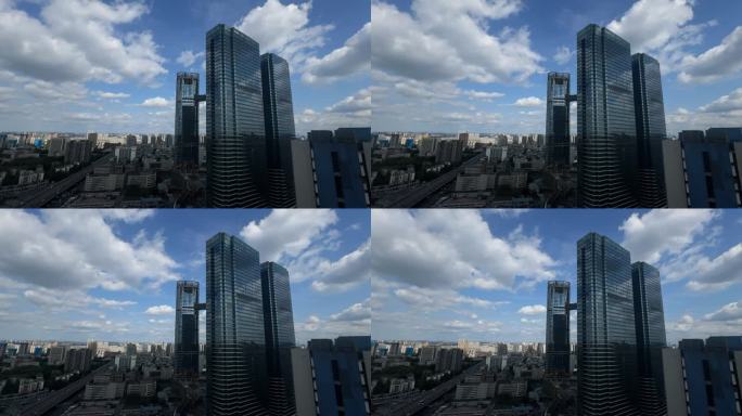 城市高层建筑蓝天白云云朵延时城市天际线