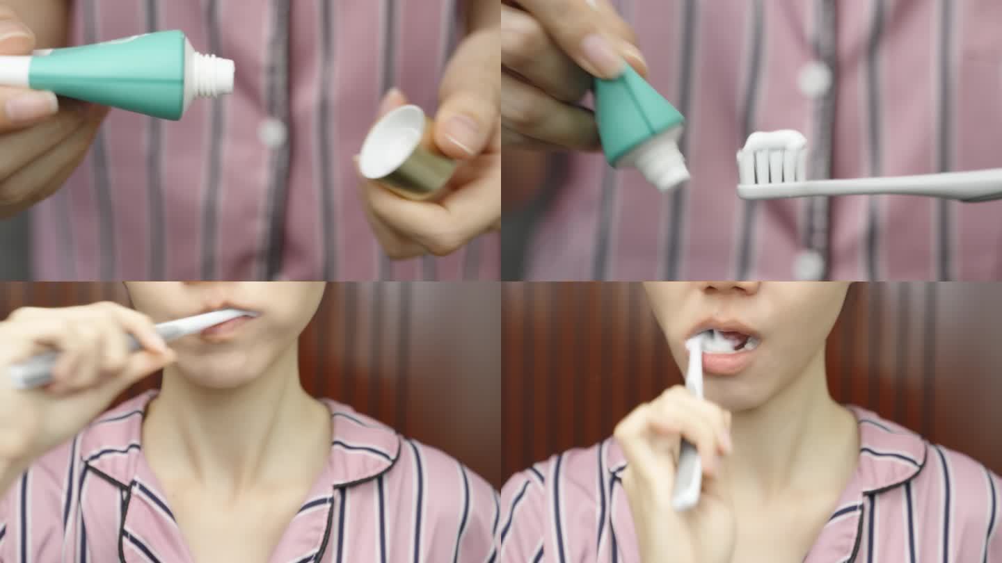 女性刷牙洗漱，口腔卫生