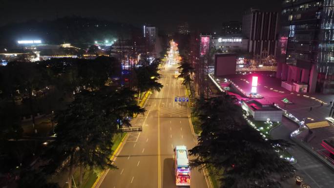 江苏省南京市玄武区航拍夜晚夜景马路道路车