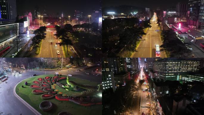 江苏省南京市玄武区航拍夜晚夜景马路道路车