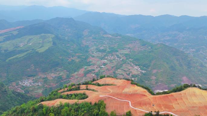 4k航拍马边铜鼓岩乡村大山河流小镇风景