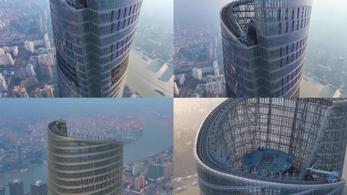 上海陆家嘴航拍上海中心大厦三件套高楼大厦