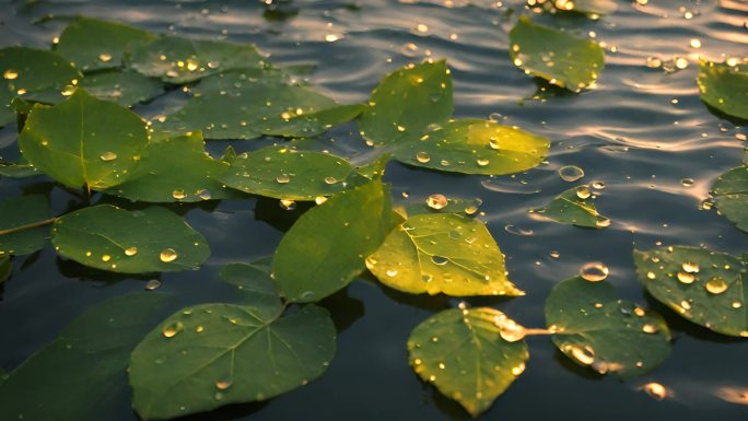 大自然水面上的落叶