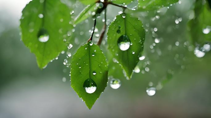 谷雨 茶树 下雨 雨滴 春天 AI