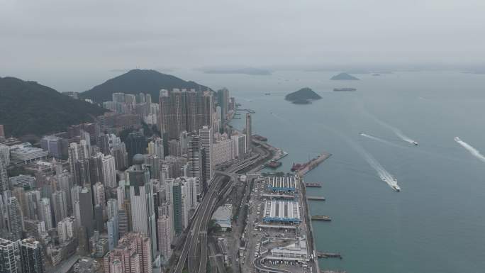 香港岛上环航拍视频4K