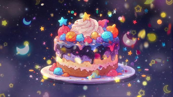 4K唯美梦幻卡通动画可爱蛋糕生日派对背景