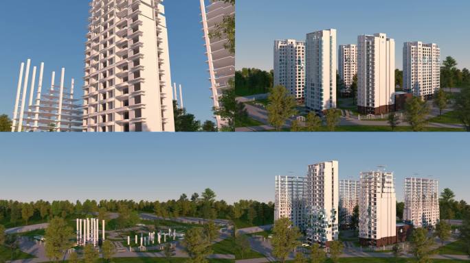 4K城市建筑生长动画