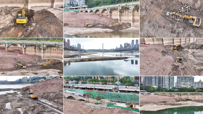 挖掘机清理河道整治河道工程施工