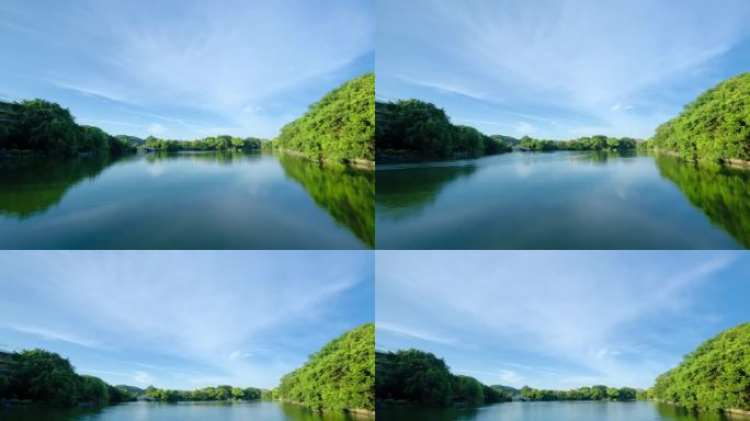 桂林两江四湖树林湖面倒影天空之镜延时