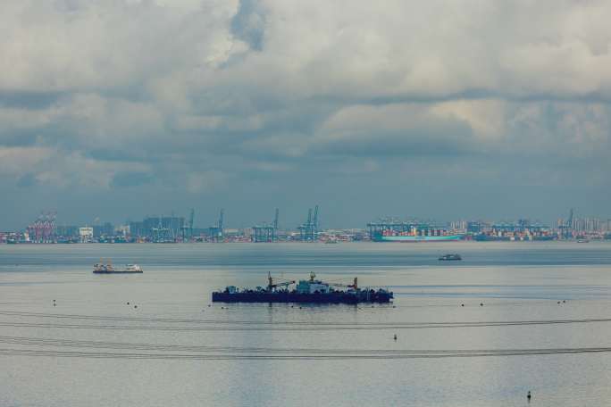 大国重器一航津安背景广州南沙港延时摄影