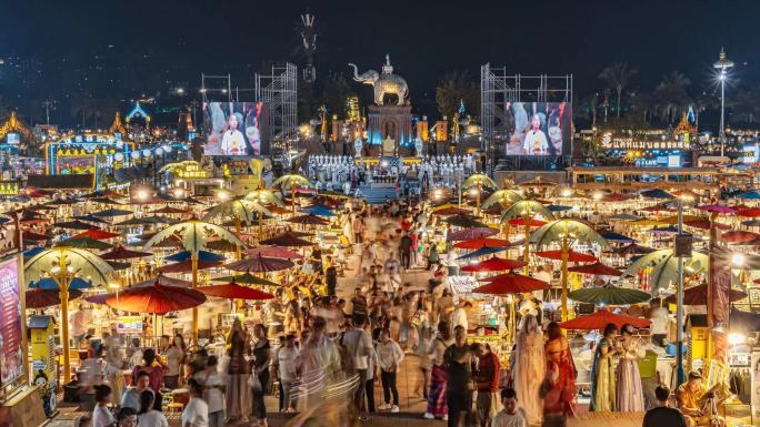 西双版纳告庄星光夜市夜景人流延时