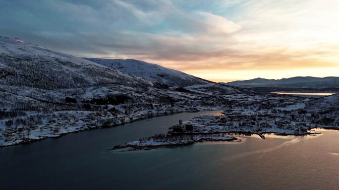 4K延时航拍挪威特罗姆瑟大片雪景风光