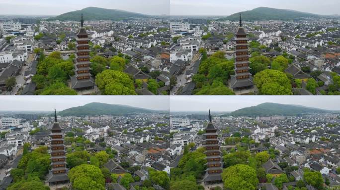 高山背景古塔前景平移