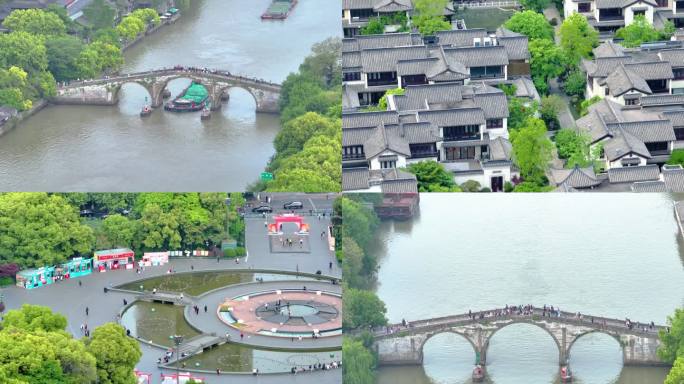 杭州市拱墅区拱宸桥风景区行人游客游玩航拍