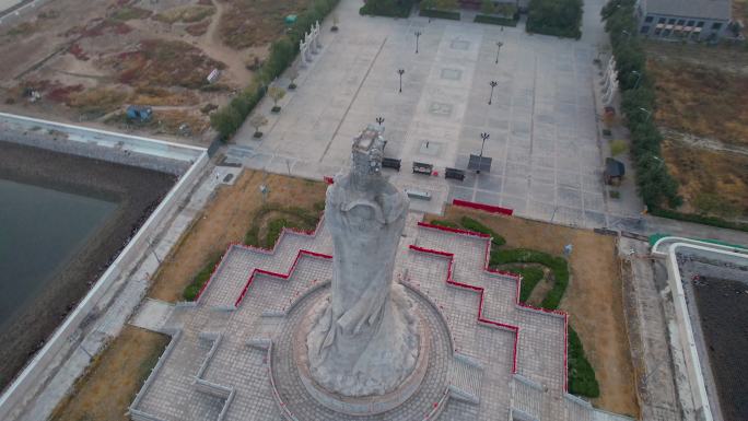 天津滨海妈祖文化园妈祖雕像日出日落航拍
