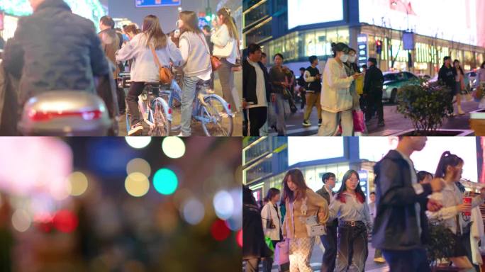 杭州城市夜晚行人人群人流夜景街景视频素材