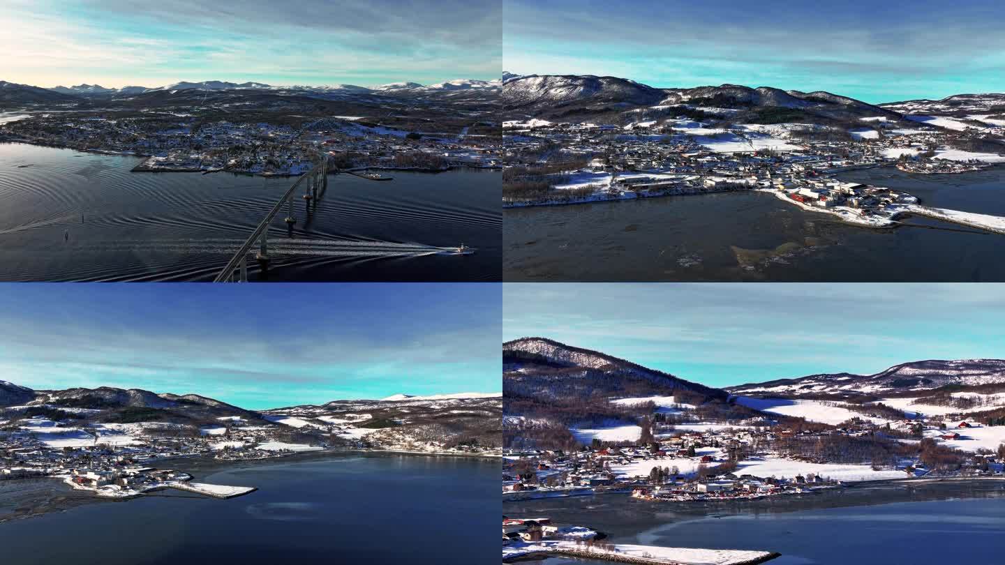4K延时航拍挪威芬斯内斯小镇自然风光