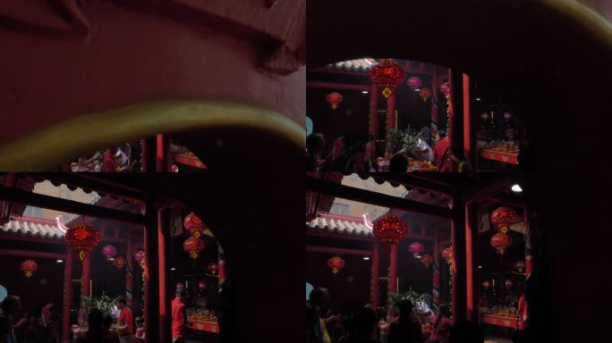 柬埔寨华人过新年春节寺庙拜佛上香祈福仪式
