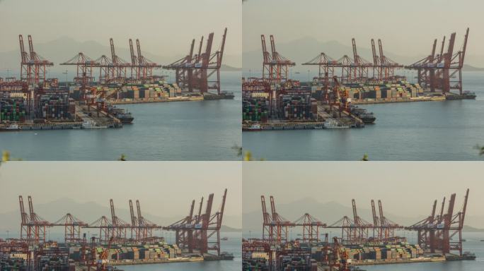 深圳赤湾港集装箱码头傍晚日落延时摄影