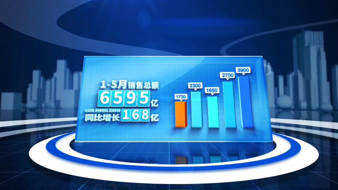 商务蓝色科技文字数据三维饼图图表展示