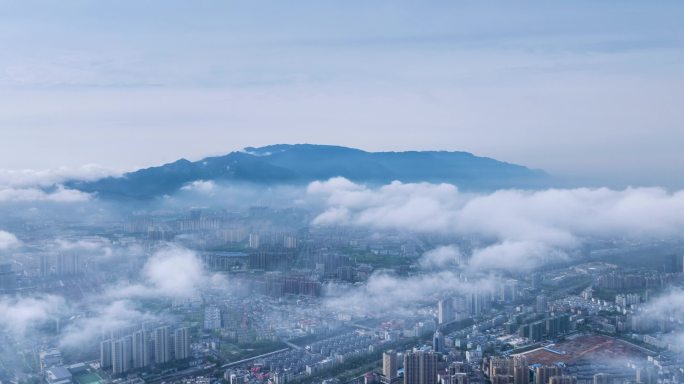 平流雾下的九江城景航拍延时