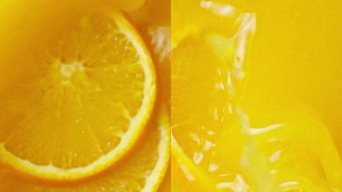 橙子掉入橙汁慢镜特写