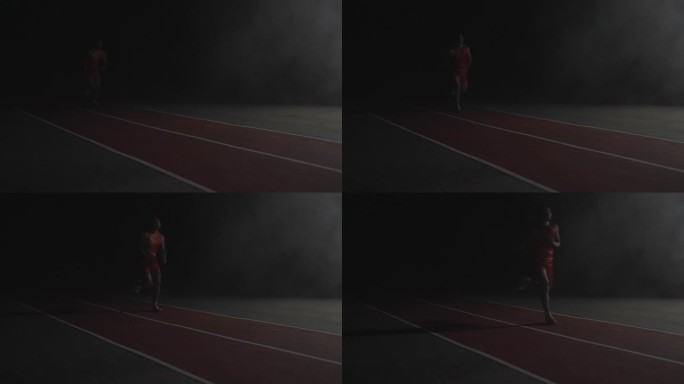 男人田径短跑运动员跑道起跑百米冲刺