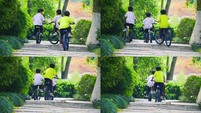 小孩公园里骑自行车 美好生活 幸福家园