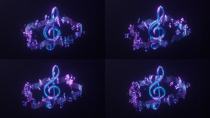 音乐音符与霓虹灯光效果3D渲染