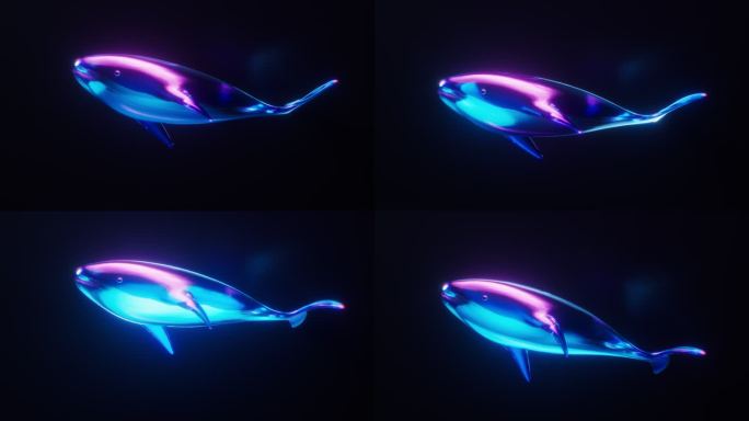 游动的鲸鱼与霓虹灯光效果3D渲染
