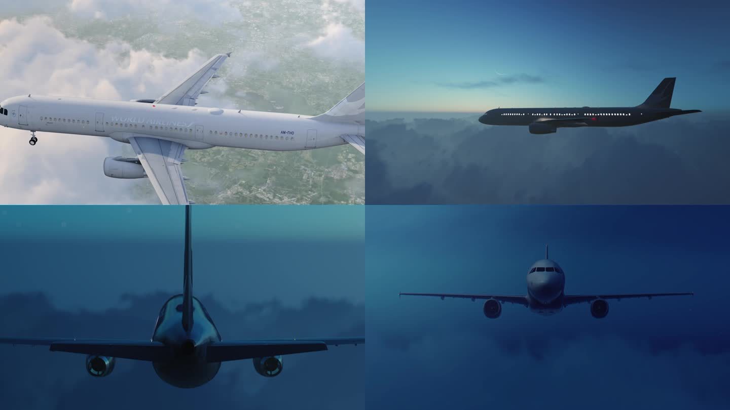 4飞机穿过云层俯视城市高空云端飞行