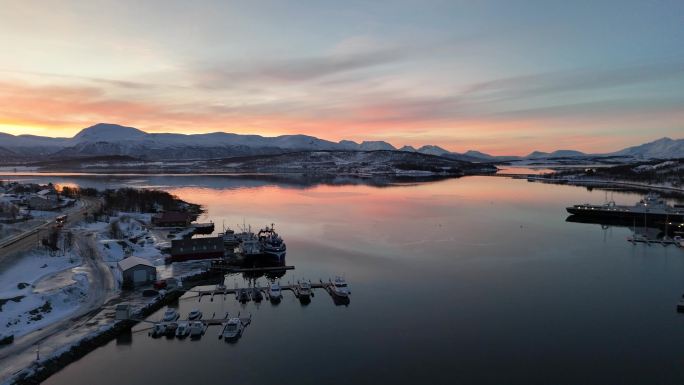 4K航拍挪威特罗姆瑟冰雪风光