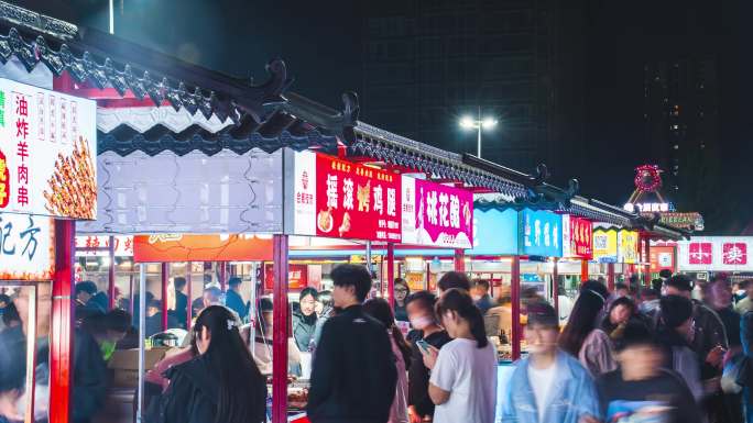 夜市人流客流延时 集市夜景 小吃摊延时