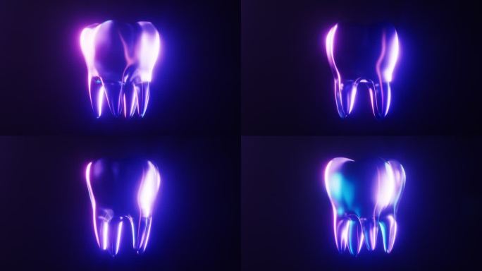 牙齿与霓虹灯光效果循环动画3D渲染