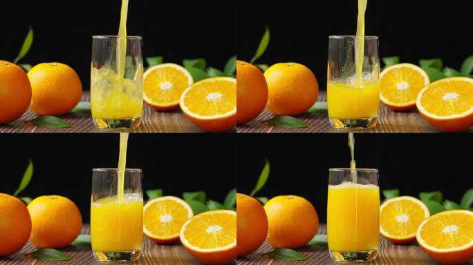 玻璃杯子里倒入的新鲜橙汁